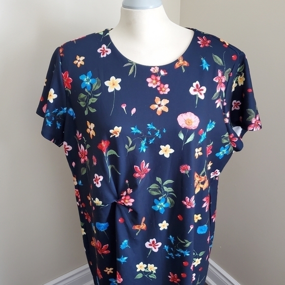 T Tahari Floral Print Front Side Twist Dress 20W - Picture 2 of 7